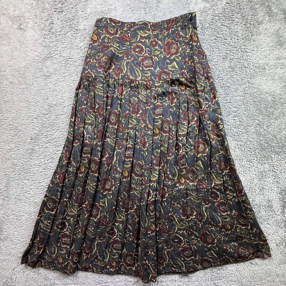 Vintage Paisley Midi Skirt Floral Wool Blend Dark Roses A Line Flowy 2P